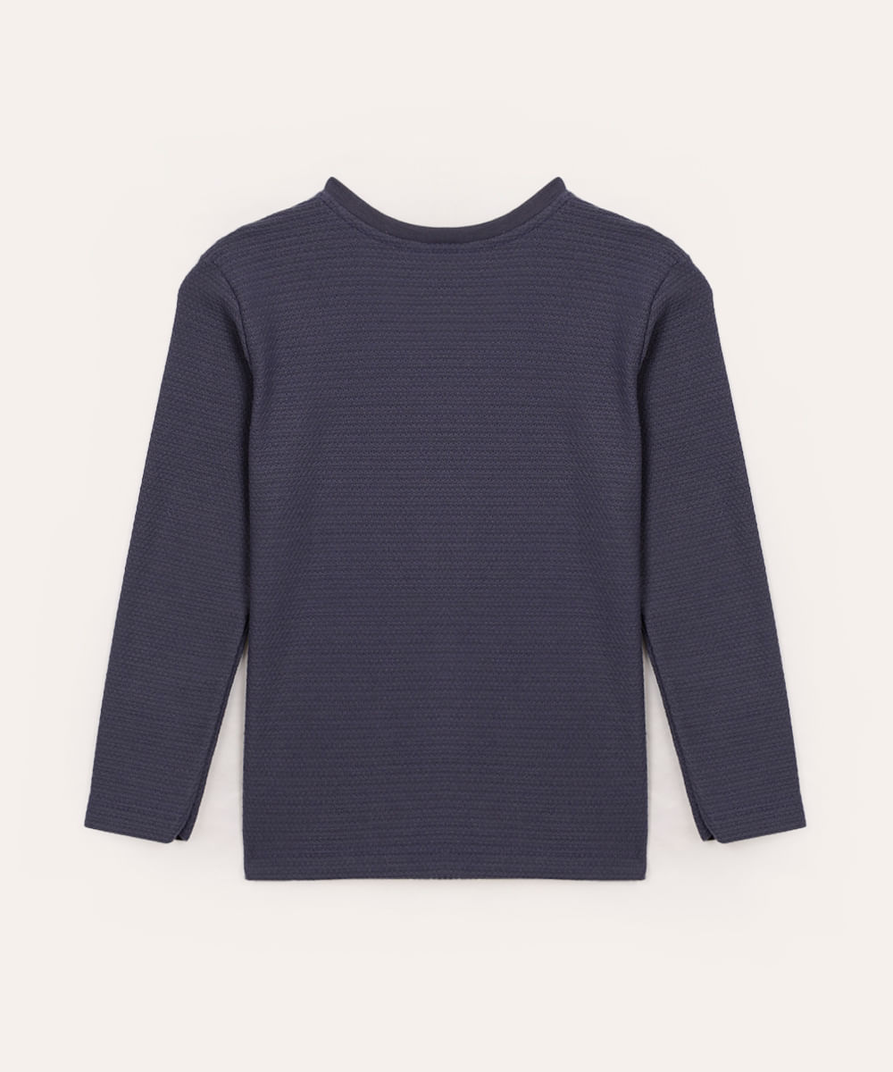 camiseta texturizada infantil manga longa azul marinho