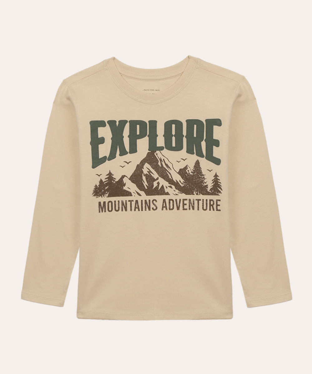 camiseta de algodão infantil explore bege