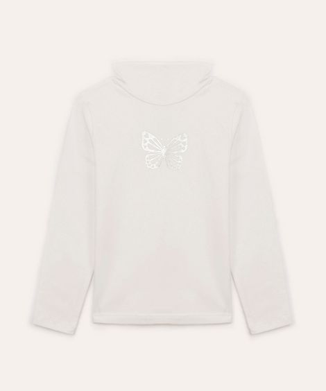 blusa de algodão infantil borboleta gola alta off white