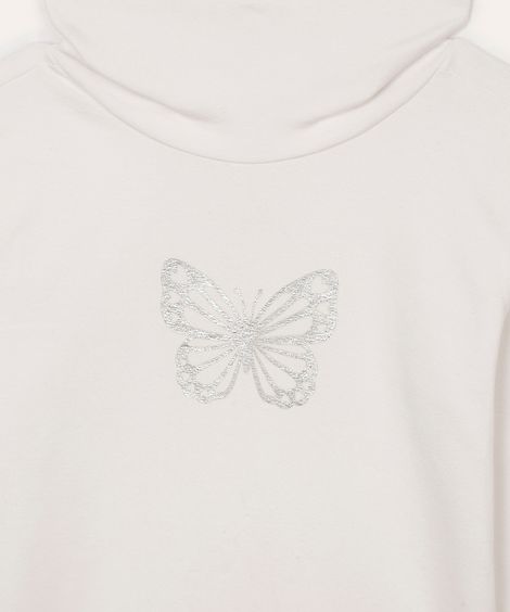 blusa de algodão infantil borboleta gola alta off white