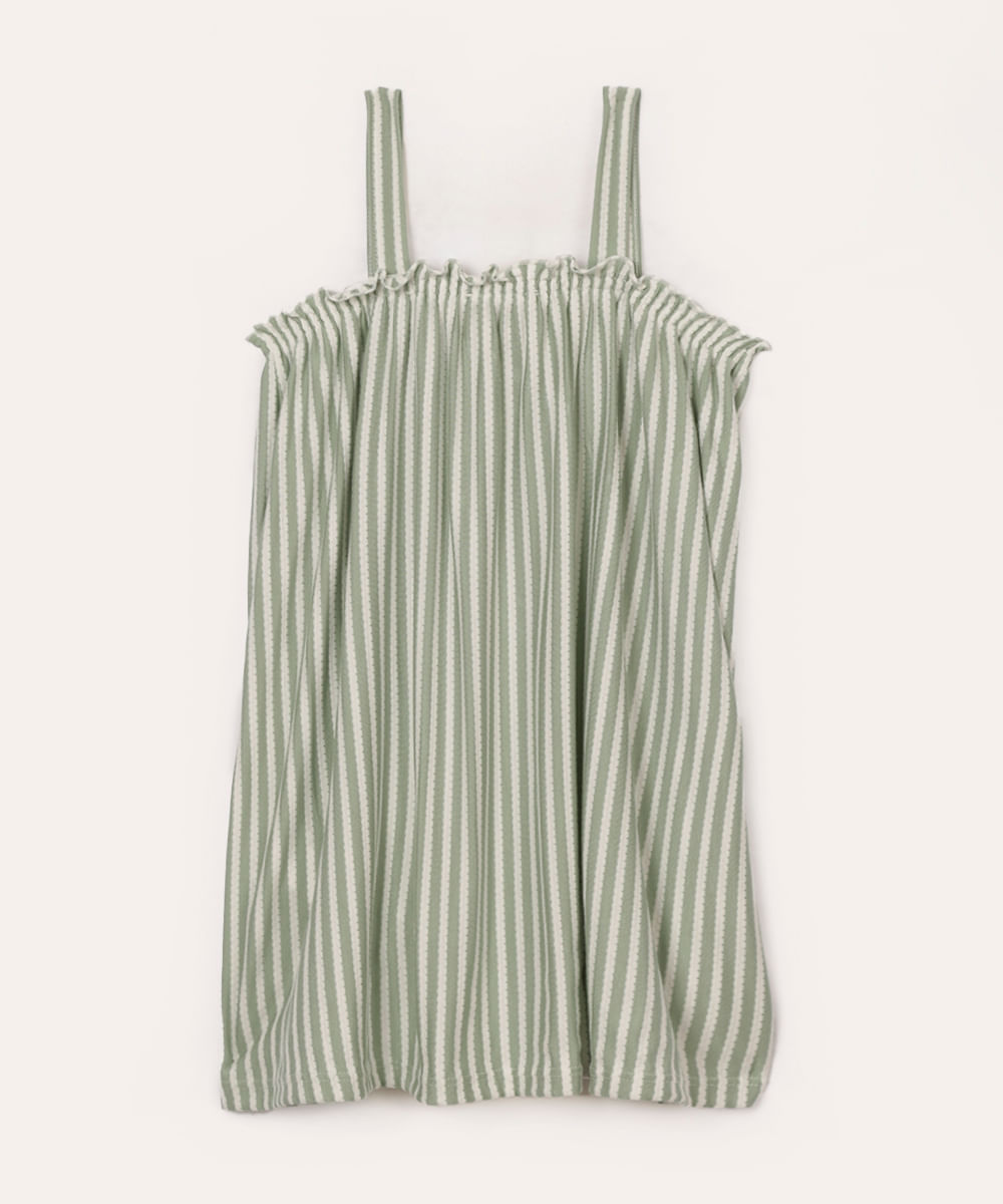 vestido infantil listrado com fru fru verde claro