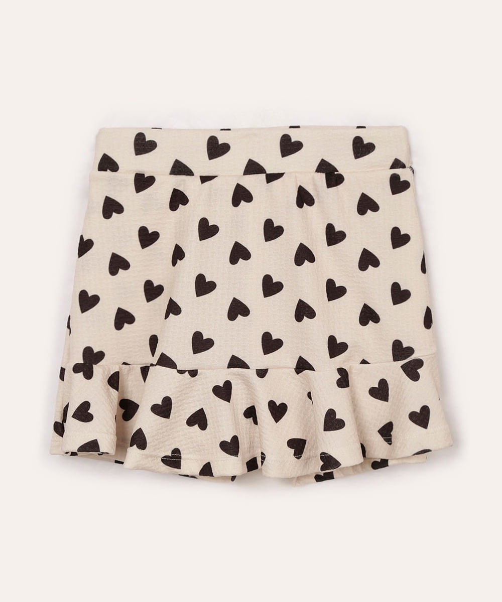 short saia infantil corações bege
