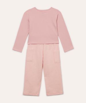 conjunto de algodão infantil blusa e calça texturizada rosa