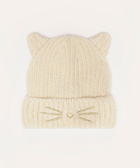 touca de tricot infantil gatinho off white