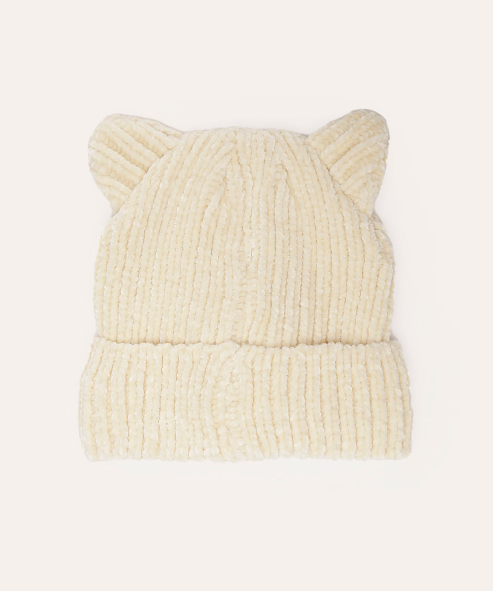 touca de tricot infantil gatinho off white