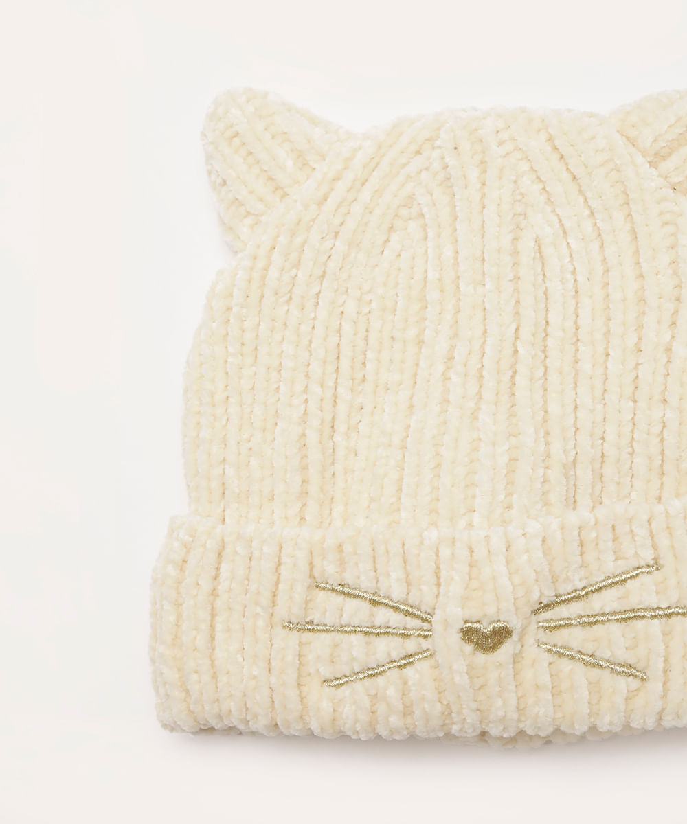 touca de tricot infantil gatinho off white