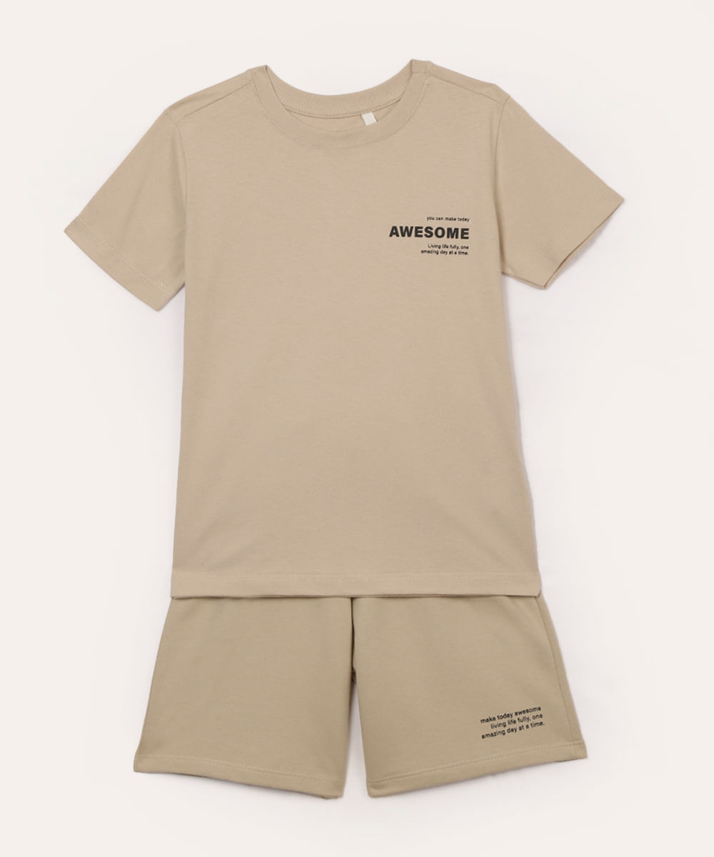 conjunto infantil de algodão minimalista awesome bege