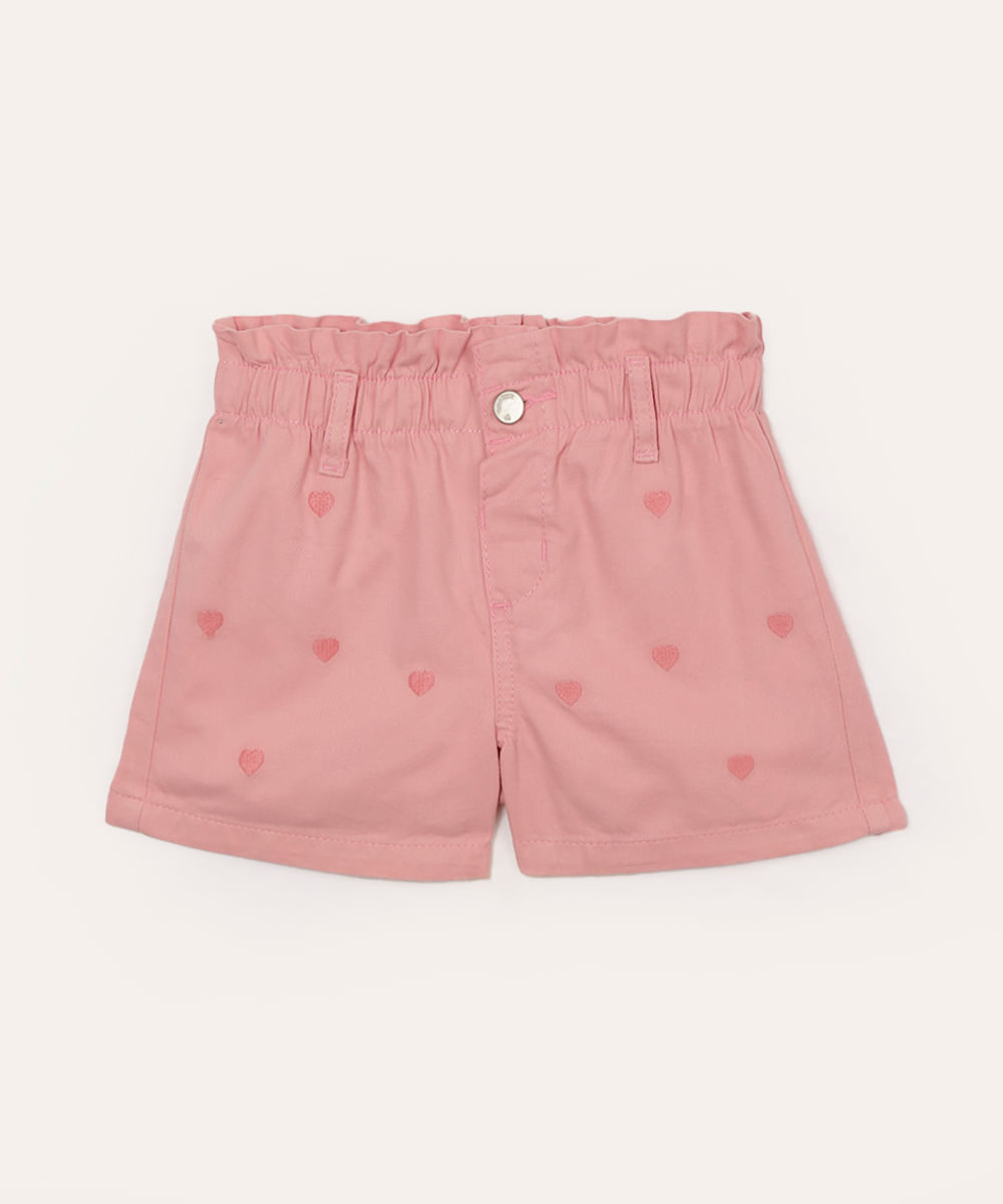 short de sarja infantil clochard coração rosa