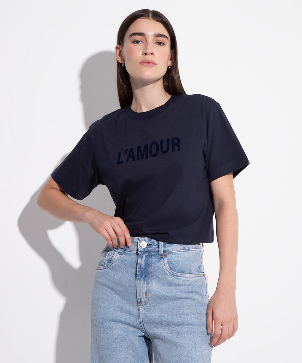 camiseta de algodão manga curta l'amour mindset azul marinho
