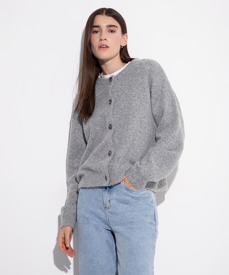 cardigan de tricot decote redondo mindset cinza