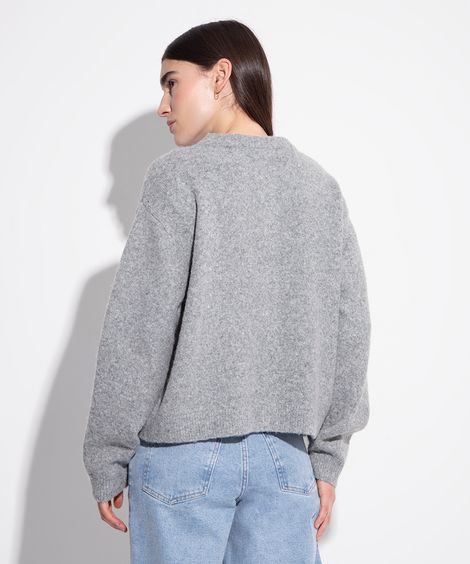 cardigan de tricot decote redondo mindset cinza