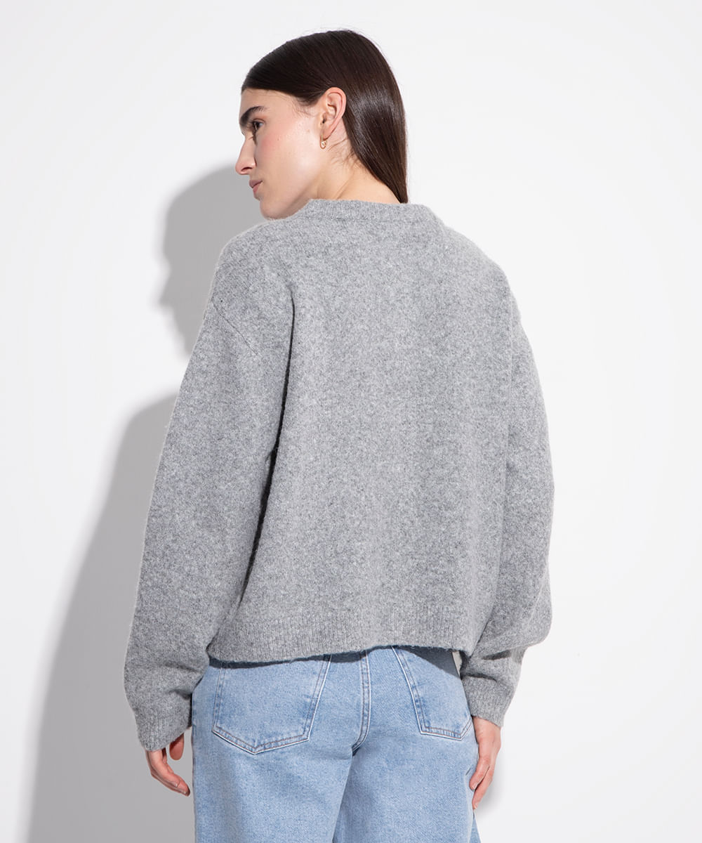 cardigan de tricot decote redondo mindset cinza