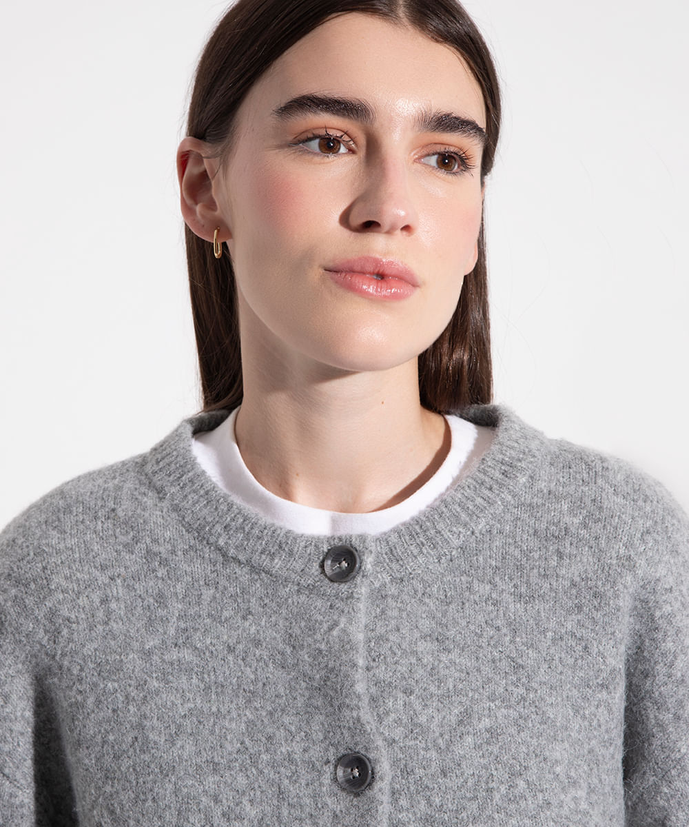 cardigan de tricot decote redondo mindset cinza