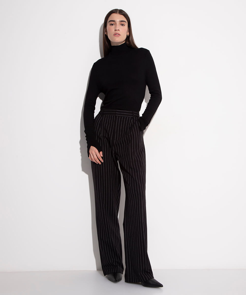 calça de alfaiataria risca de giz mindset preto