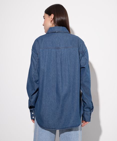 camisa jeans gola clássica mindset azul escuro