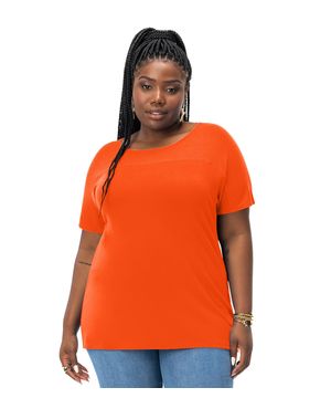 Blusa Feminina Plus Size Visco Tricot Secret Glam Laranja