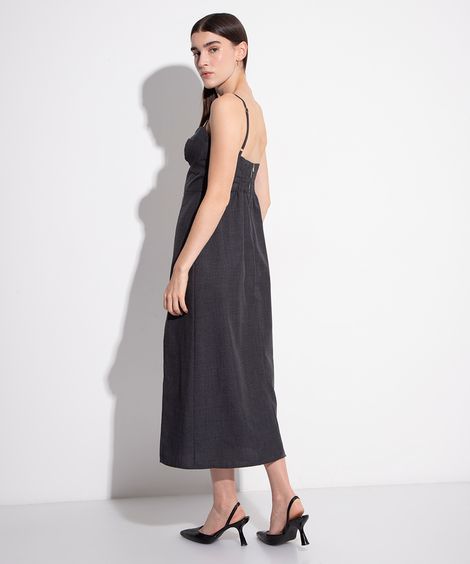 vestido midi com fenda mindset cinza