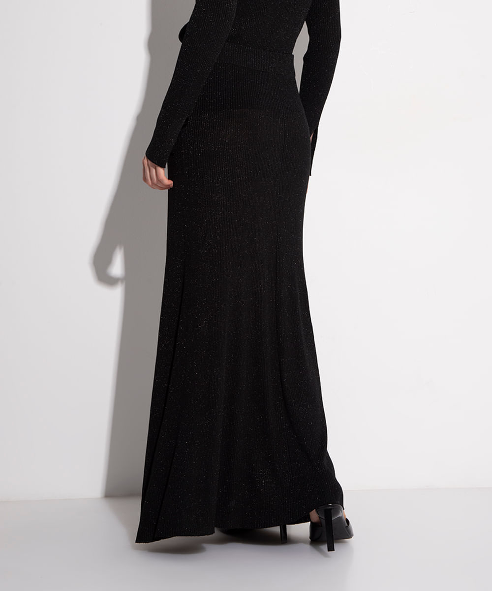 saia de tricot longa com brilho mindset preto