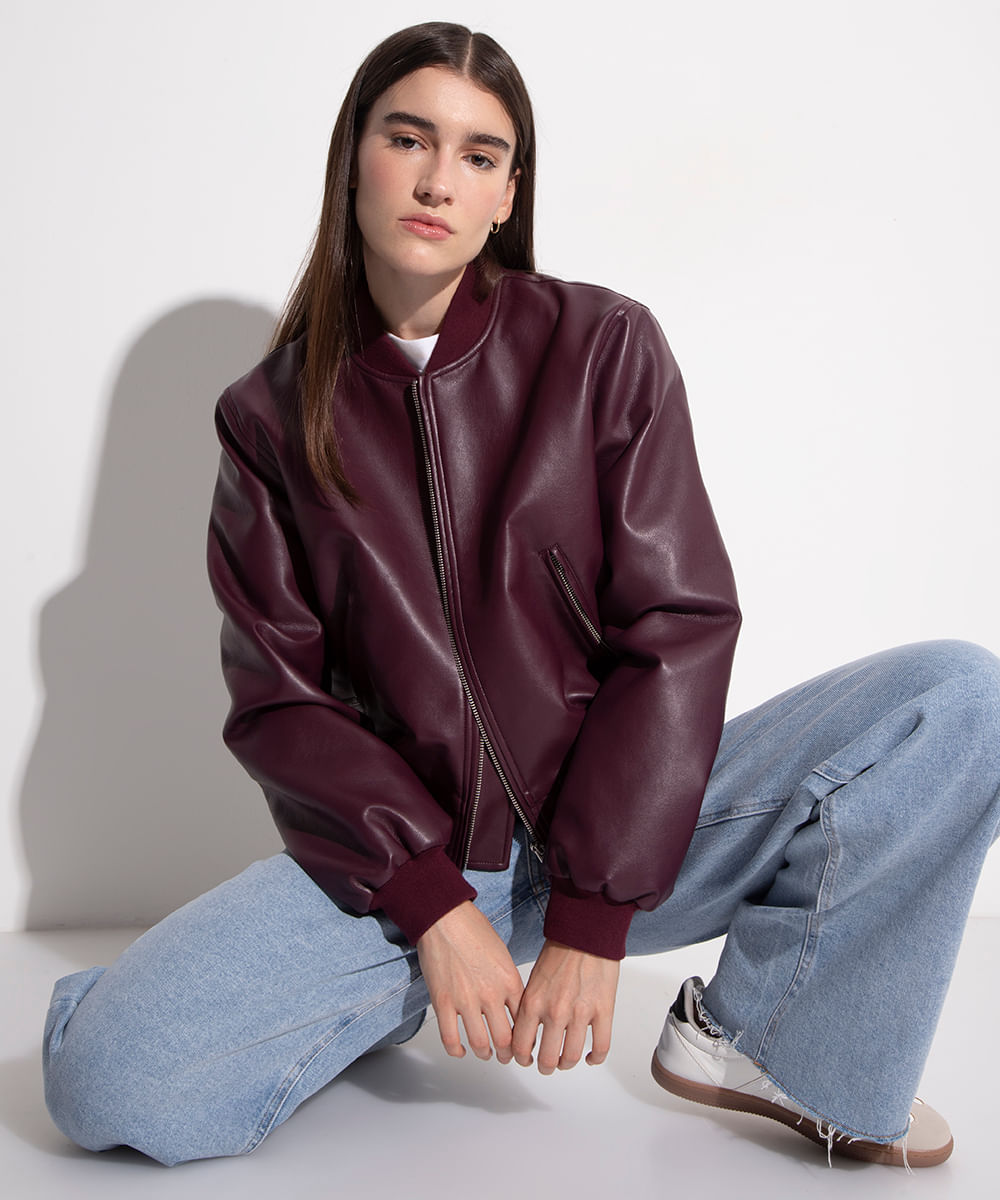 jaqueta bomber de poliuretano mindset vinho
