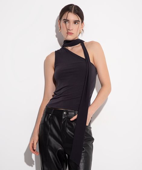 blusa ombro único com faixa mindset preto