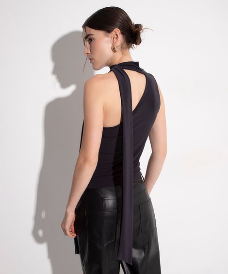 blusa ombro único com faixa mindset preto