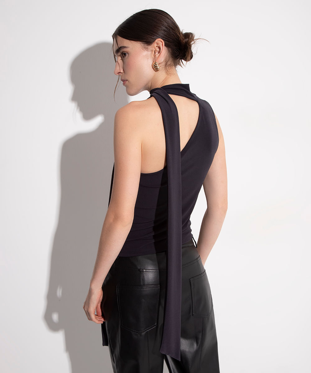 blusa ombro único com faixa mindset preto
