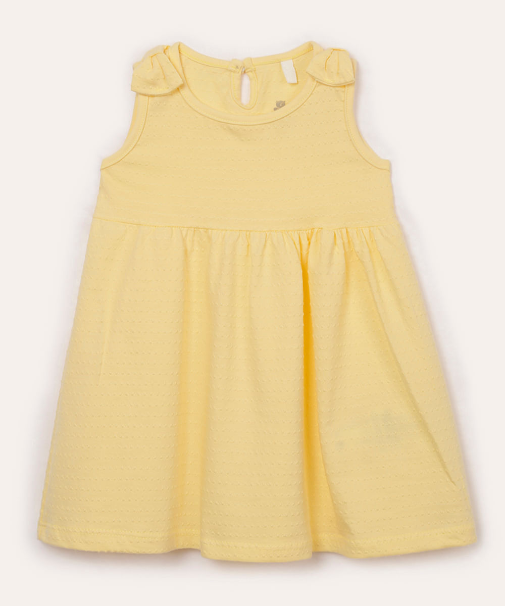 vestido de algodão infantil com laços amarelo