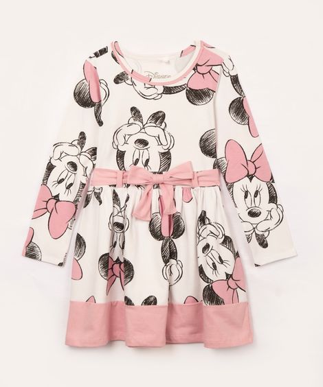 vestido infantil manga longa minnie com laço colorido