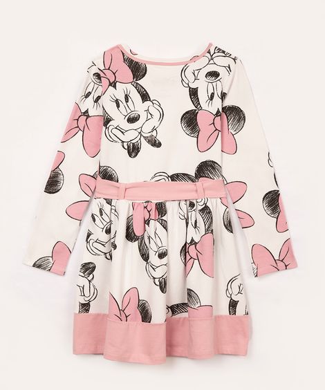 vestido infantil manga longa minnie com laço colorido