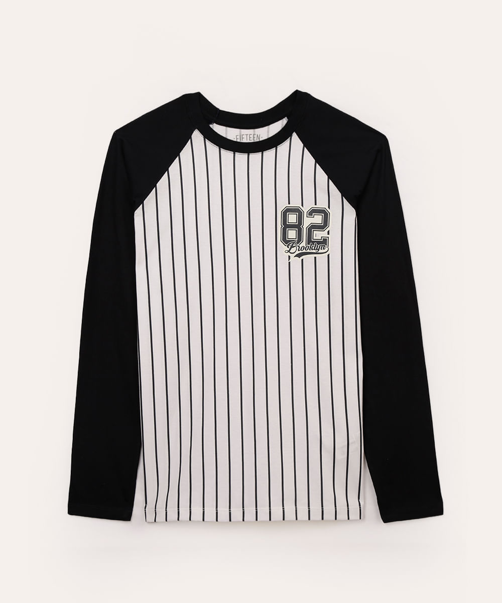 camiseta de algodão juvenil listrada branco