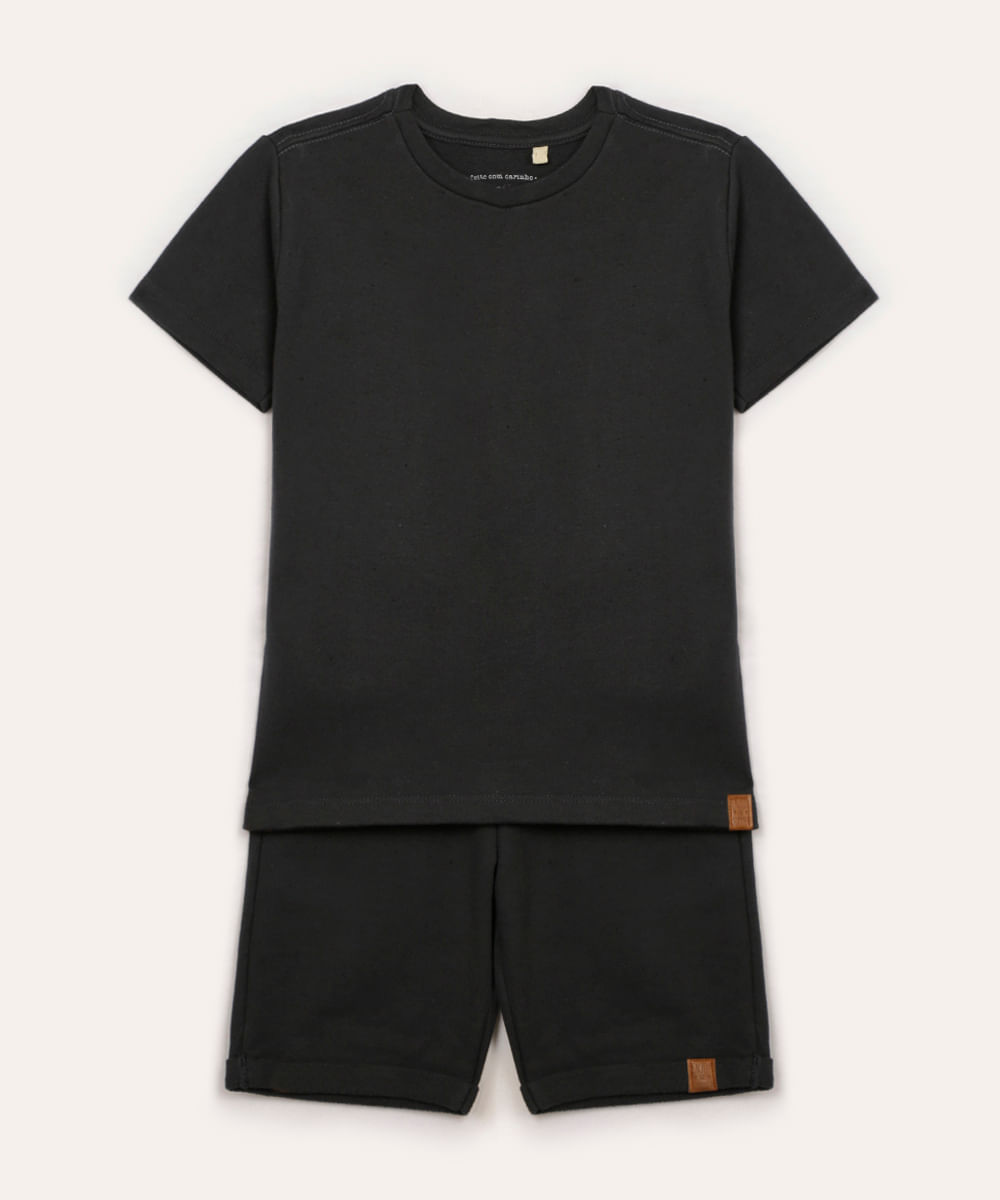 conjunto de algodão curto infantil cinza