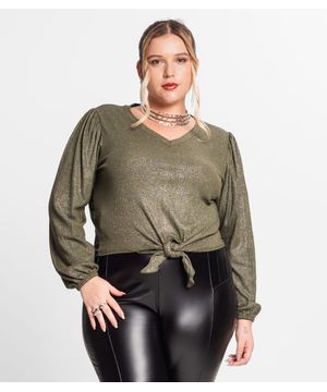 Blusa Manga Longa Em Ribana Canelada Secret Glam Verde