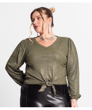 Blusa Manga Longa Em Ribana Canelada Secret Glam Verde