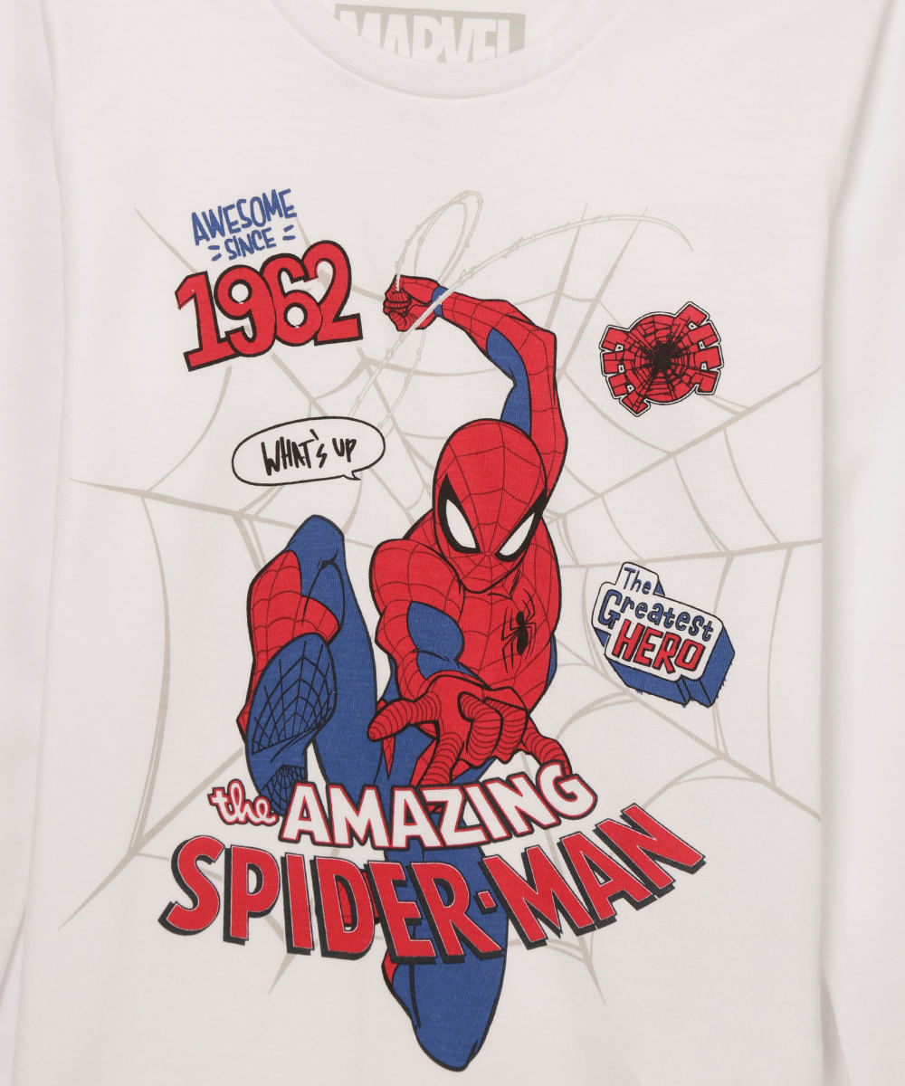 blusa de algodão infantil manga longa homem aranha branco