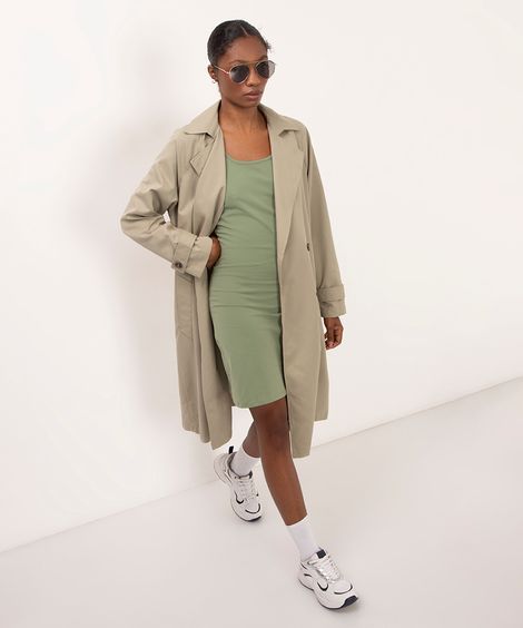 vestido de algodão curto decote quadrado verde