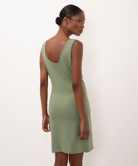 vestido de algodão curto decote quadrado verde