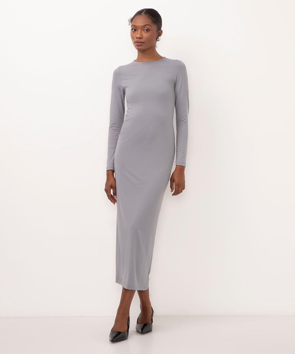 vestido de poliamida longo cinza