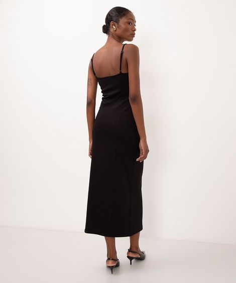 vestido de viscose midi decote coração preto