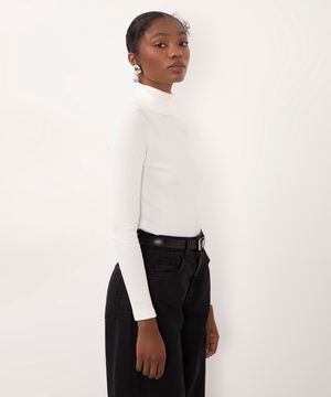 blusa de algodão cropped gola alta - off white
