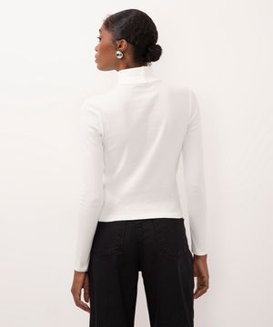 blusa de algodão cropped gola alta - off white