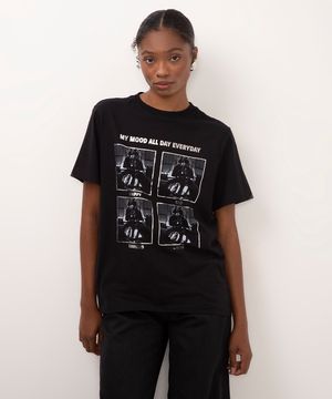 camiseta de algodão manga curta metalizada star wars preto