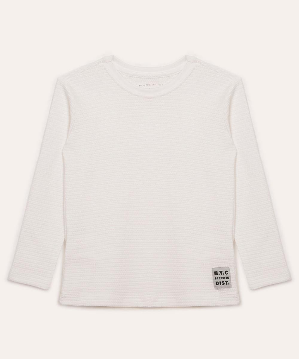 camiseta texturizada infantil manga longa branca