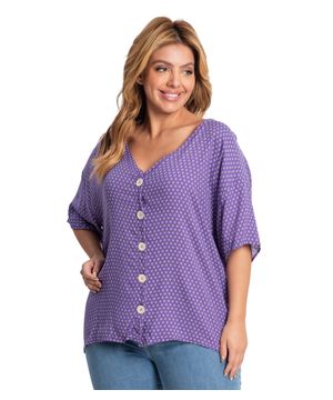 Camisa Feminina Plus Size Estampada Secret Glam Roxo