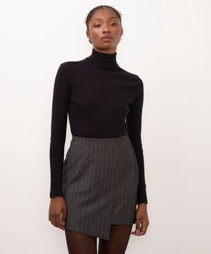 blusa de algodão cropped gola alta - preto