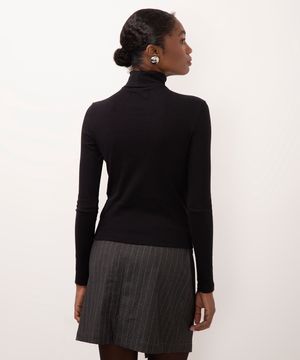 blusa de algodão cropped gola alta - preto