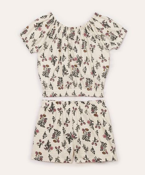 conjunto de algodão infantil texturizado floral off white