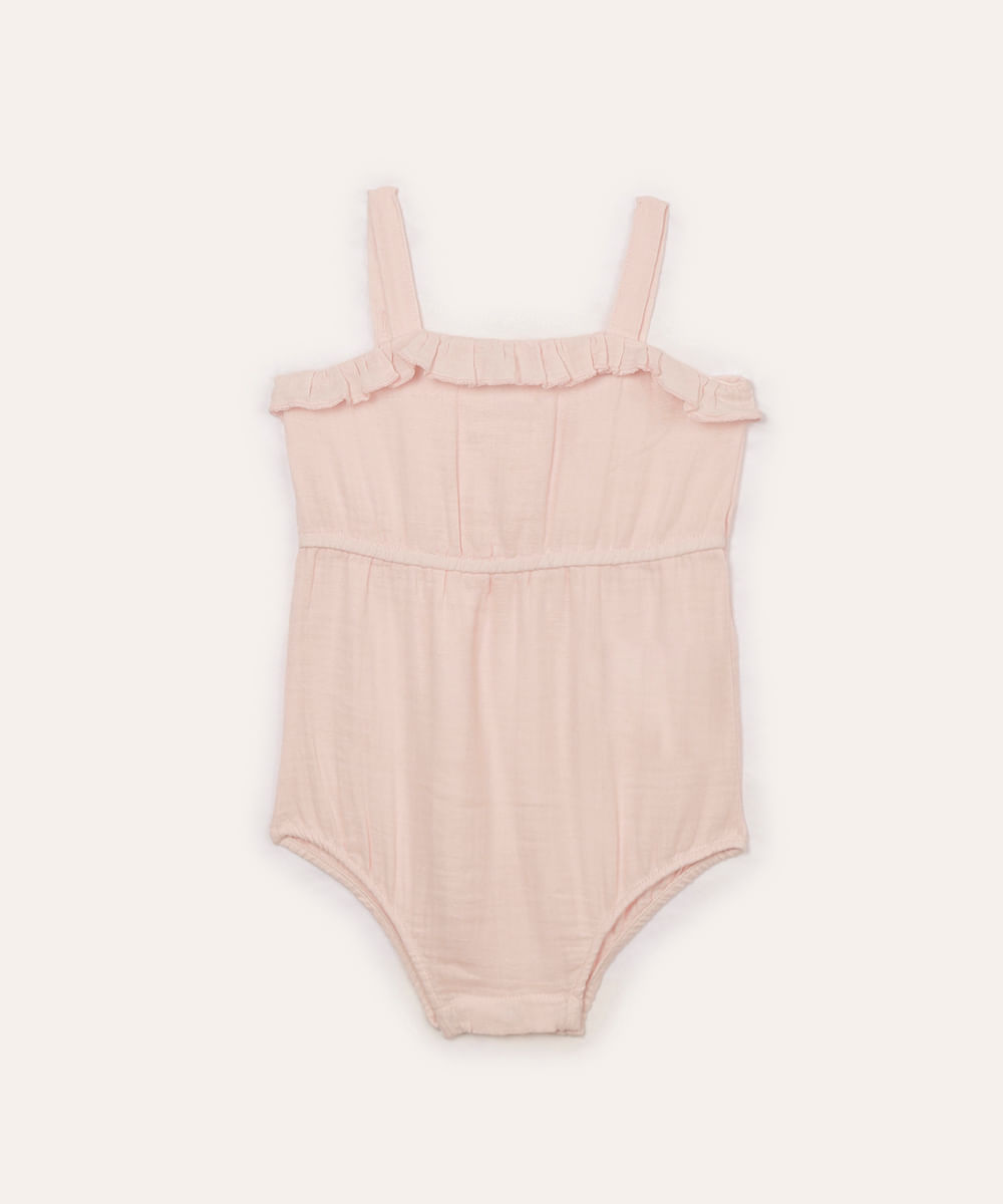 body de algodão infantil com babado rosa