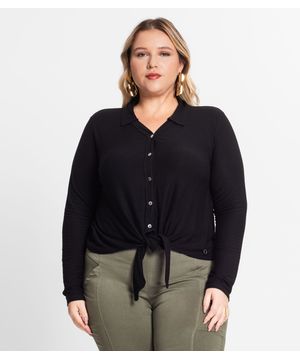 Camisa Feminina Plus Size Em Viscose Secret Glam Preto