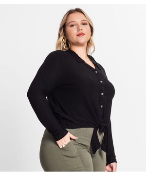 Camisa Feminina Plus Size Em Viscose Secret Glam Preto