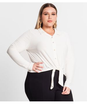 Camisa Feminina Plus Size Em Viscose Secret Glam Bege